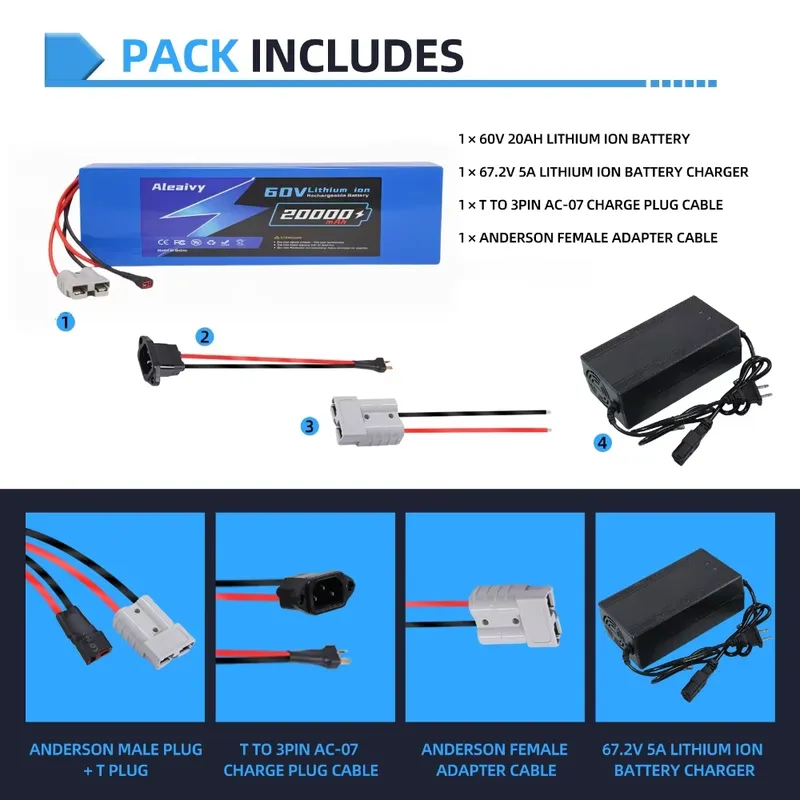 Bateria de Lítio Aleaivy 60V 2 - 60V 30Ah Electric Scooter Battery avaliação e preço